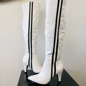 New Knee high white boots with Black stripes